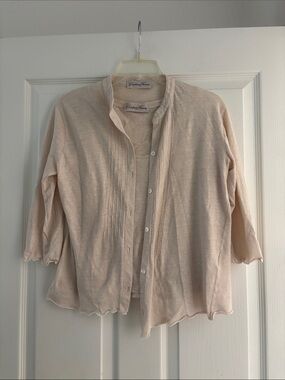 Cristiano Fissore Cotton Linen Cream Button-Front Cardigan Tank Twin Set Sz M